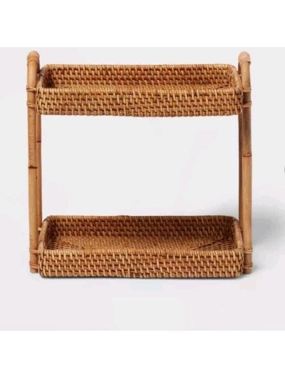 Natural Woven Tiered Vanity Bathroom Tray - Threshold™: Rattan Countertop...